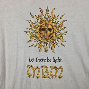 MBM‎ Shirt Mens Large White Yellow Ringer Let There Be Light Skull Sun Tee